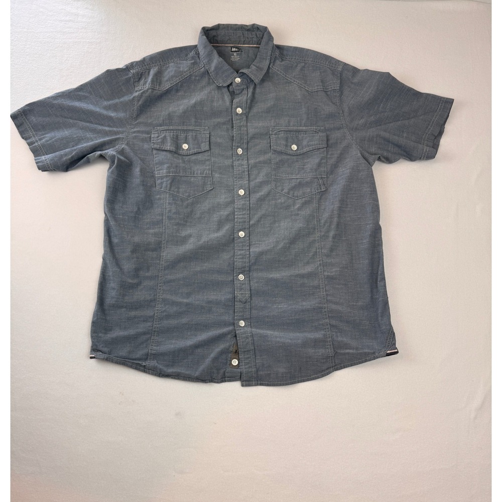 REI Short Sleeve Button Front Shirt Men's XL Blue Cotton Outdoor Hiking